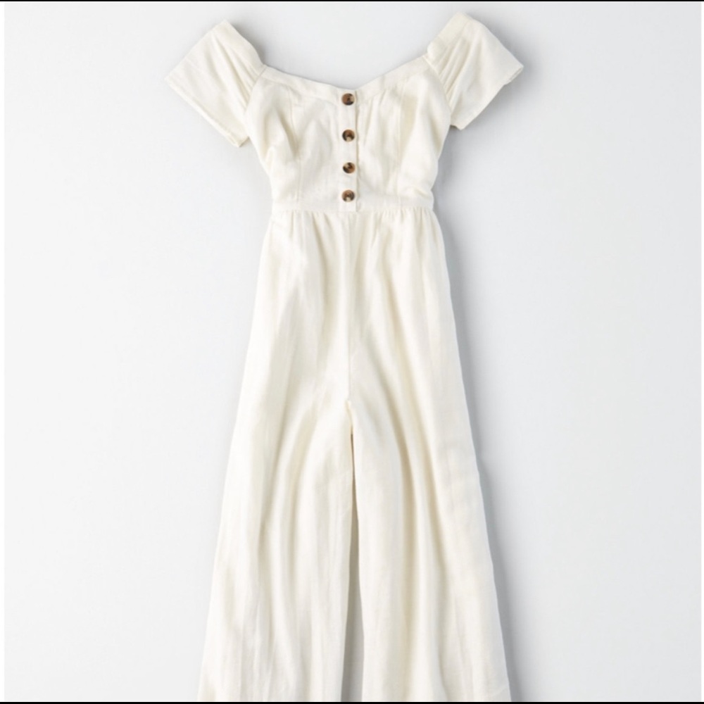 White Off the shoulder culotte jumpsuit